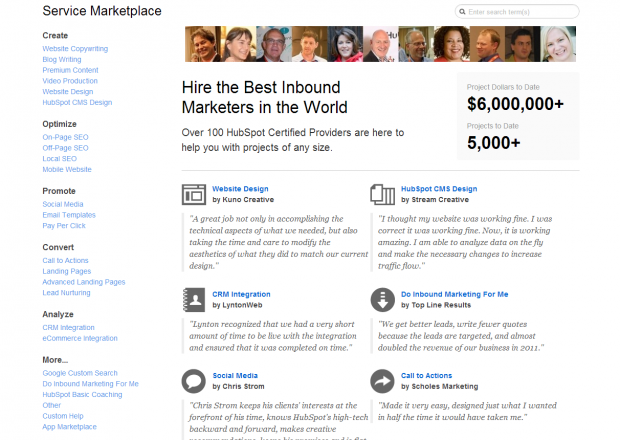 The homepage of the marketplace highlights success.